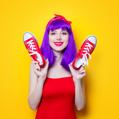 girl with purple color hair and sneakers