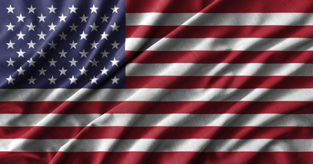 Fototapeta premium Malowanie flagi amerykańskiej na wysokiej szczegółowości tkanin bawełnianych falowanych