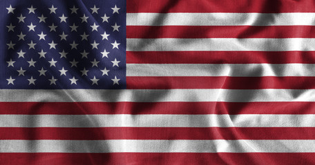 Naklejka premium American flag painting on high detail of wave cotton fabrics .