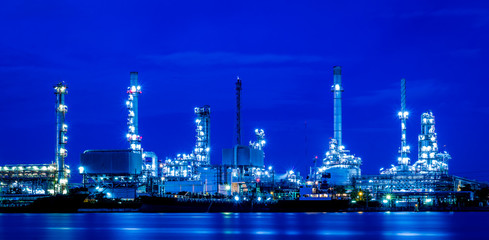 Oil refinery plant at twilight.
