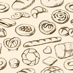 breads and pastries hand drawn tilable texture - 163824609