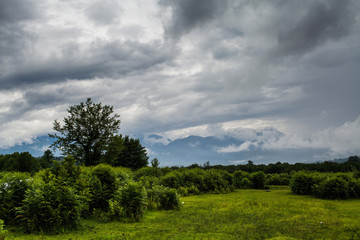 Fototapeta na wymiar thunderstorm over the plains in the foothills