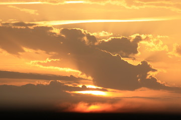 lever, soleil, nuages, jaune, ciel