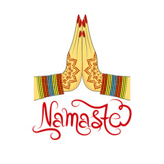 Indian womans hand greeting posture of namaste, vector illustration - obrazy, fototapety, plakaty