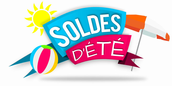 Banderole Soldes d'&eacute;t&eacute; avec parasol ballon soleil