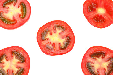 slice of tomato isolated on white background. top view