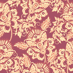 Fototapeta na wymiar ethnic flowers seamless vector pattern. floral vintage background