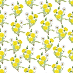Stof per meter Seamless pattern with bouquets of dandelions © rosypatterns
