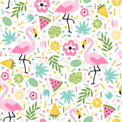 Tropical pattern with flamingos