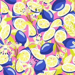 Seamless pattern with blue lemons