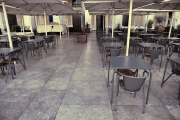 Outdoor street cafe tables in Lisbon