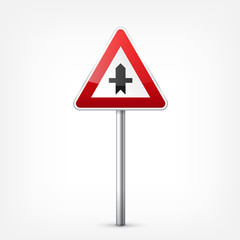 Road red signs collection isolated on white background. Road traffic control.Lane usage.Stop and yield. Regulatory signs. Curves and turns.