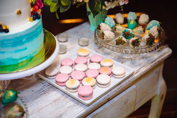 Candy bar. Table with sweets, candies, dessert