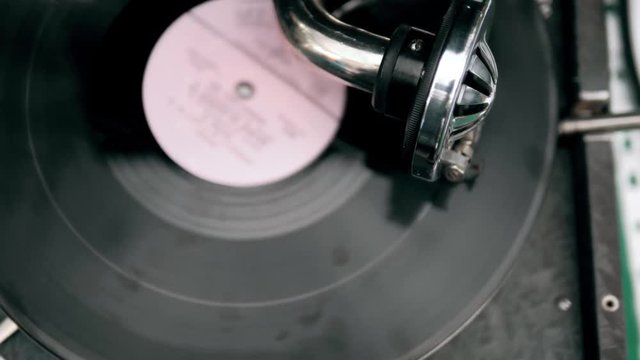 Gramophone player close up top view
