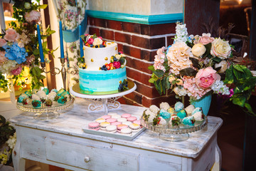 Candy bar. Table with sweets, candies, dessert