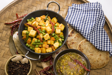 Indian Cottage Cheese with  Maa Chole Ki Dal or Yellow Gram & Split Black Lentils