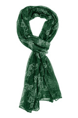 Green silk scarf isolated on white background.