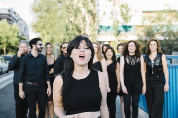 Group of persons in the street happy