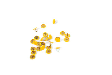 a yellow bunch of thumbtacks