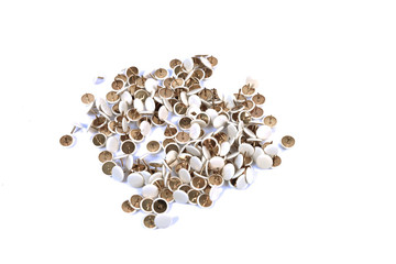 a bunch of white thumbtacks