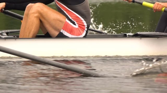 Athletes in training. Slow motion. Brest, Belarus, city rowing canal.