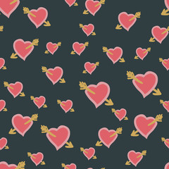 Vector pattern with wounded by cupid arrow hearts romantic concept. Can be used for fabric, wallpaper pattern, greeting and invitation cards, stickers, ornamental template for postcard.