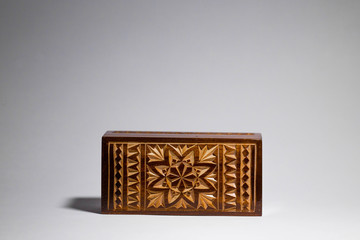  Wooden box patterns handmade casket on white background