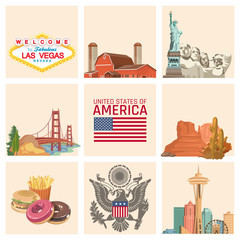 Fototapeta premium Welcome to USA. United States of America poster. Vector illustration about travel