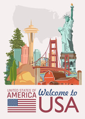Welcome to USA. United States of America poster. Vector illustration about travel - 163839297