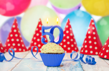 Birthday muffin with candle for birthday party