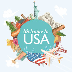 Welcome to USA. United States of America poster. Vector illustration about travel - 163840232