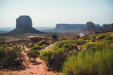 Grand Monument Valley in the early morning. Dawn in the desert