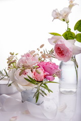 Beautiful English rose flower bouquet on white background