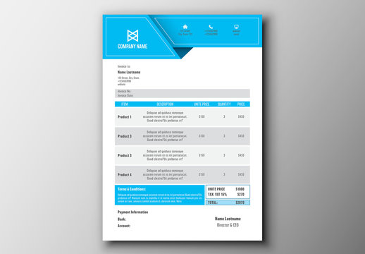 Invoice Layout with Blue Accents 1
