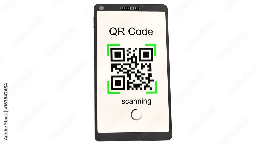 Wall mural qr code scanning with modern touchscreen smartphone - isolated on white