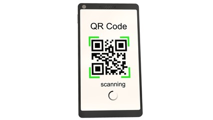 
QR Code scanning with modern touchscreen smartphone - isolated on white