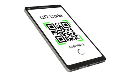 
QR Code scanning with modern touchscreen smartphone - isolated on white