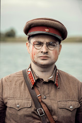 Soviet officer of the Second World War. Military-historical reenactment.
