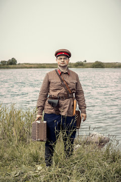 Soviet officer of the Second World War. Military-historical reenactment.