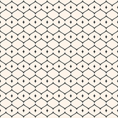 Fototapeta premium Oriental style seamless pattern, vector ornament texture with thin wavy lattice, curved lines. Elegant abstract monochrome geometric background. Design element for decoration, fabric, cloth, wallpaper