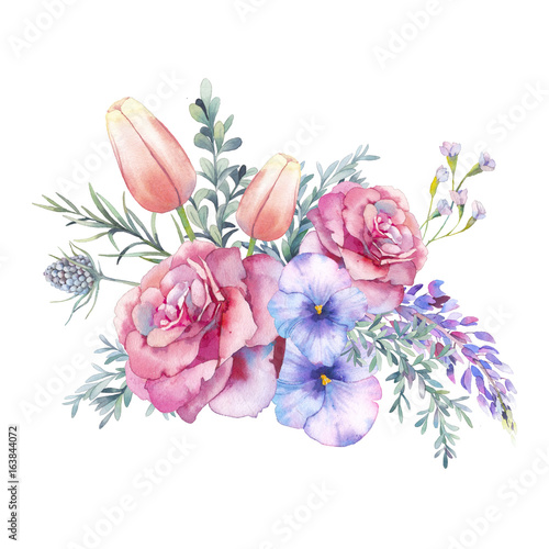 watercolor flowers bouquet hand