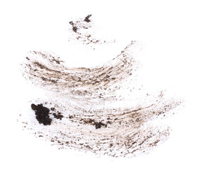 drops of mud sprayed isolated on white background, with clipping path