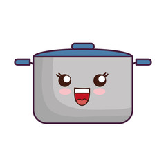 kawaii cooking pot icon over white background vector illustration