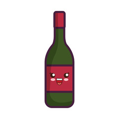 kawaii wine bottle icon over white background vector illustration