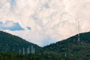 silhouette of high voltage electrical pole structure