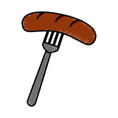 fork with sausage icon over white background vector illustration