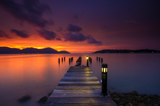 scenery of sunset at marina island,malaysia.soft focus,motion blur due to long exposure