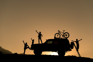 suv,bicycle and adventure in nature