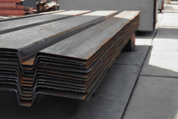 Metal workpieces in dockyard