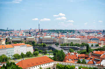 Fototapeta na wymiar panorama of Prague with blue sky